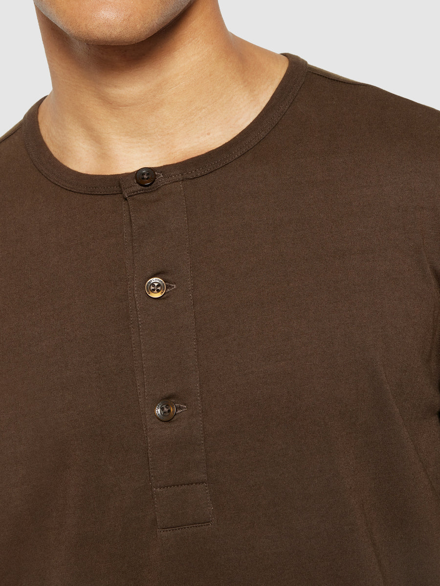 BO long sleeve henley Regenerative Organic Certified GOTS Vegan Henleys Demitasse brown x